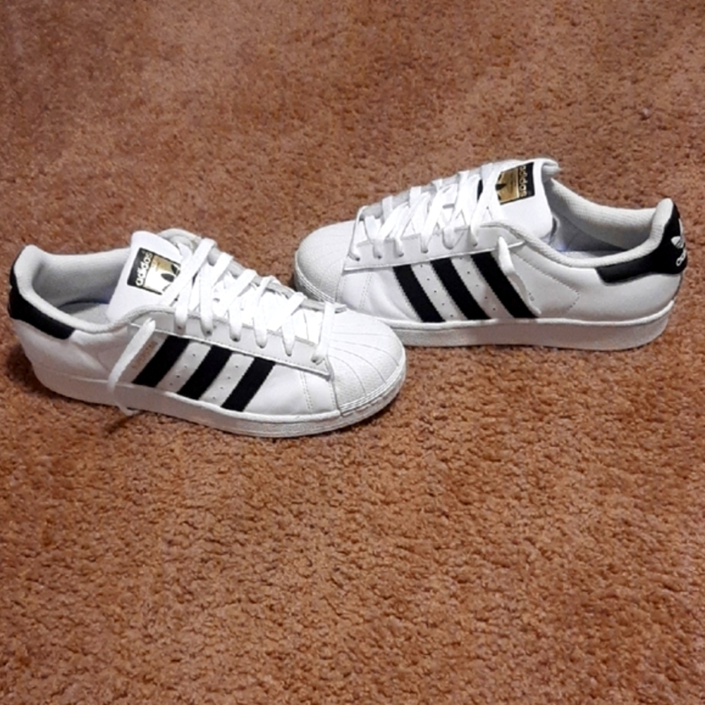 Adidas White and Black Superstar Athletic Shoes